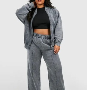 Conjunto Deportivo de Mujer con Cuello Redondo, Sudadera de Felpa de Algodón y Pantalones Jogger, Logotipo Personalizado, Fabricante OEM ODM, Chándal con Ribetes - Product Image 1