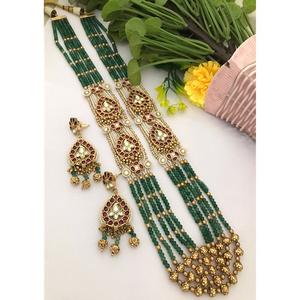 Ensemble collier et boucles d'oreilles élégants, plaqués or, style Polki, de qualité supérieure, pour mariage, collection pour femmes - Product Image 2