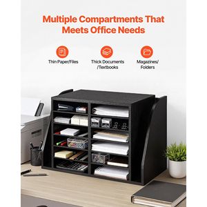 Organizzatore da Scrivania in Legno a 12 Scomparti, Portaoggetti Verticale per Ufficio in Truciolato, Organizzatore da Tavolo e Cassetti - Product Image 5