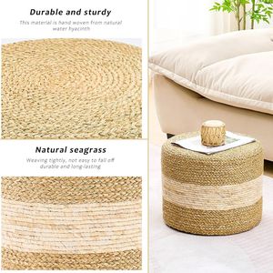 Poggiapiedi in Erba Marina Naturale Intrecciata Fatto a Mano, Pouf Quadrato in Acciaio Inossidabile per Arredamento Casa e Seduta - Product Image 6