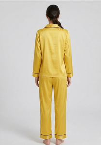 Women Satin <b>Pajama</b> Set Long Sleeve Button Sleepwear <b>Suit</b> 100% Satin Silk Nightwear Summer Front Logo Loungewear - Product Image 3