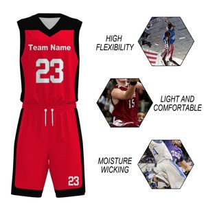 Custom <b>Red</b> Black Basketball Jersey Set V-Neck Sleeveless Sublimated Print Quick Dry Polyester Uniform Adult Unisex - Product Image 6