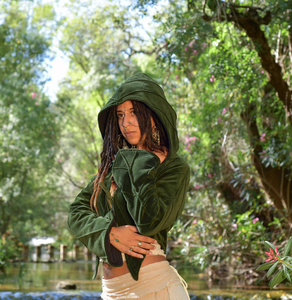 Fleece Lined Leaf Hooded Jacket Elven Faerie Festival Coat Women Warm Hooded Jacket Boho Winter with Nature Inspired Design - Product Image 1