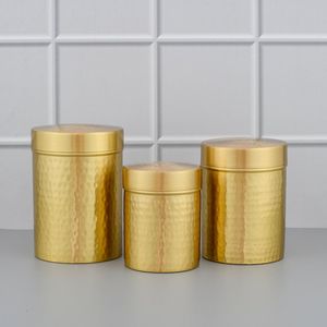 Hand Hammered Gold Brass Metal Storage <b>Canisters</b> With Lids Cylinder Shape For <b>Kitchen</b> Food Preservation Stackable <b>Set</b> - Product Image 3