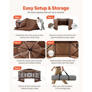 Grande Gazebo Pop-up a 8 Lati 15 X 15 ft, Tenda con Zanzariera a Montaggio Rapido per Campeggio, Tetto Rimovibile con Borsa per il Trasporto, Riparo dal Sole - Product Image 5