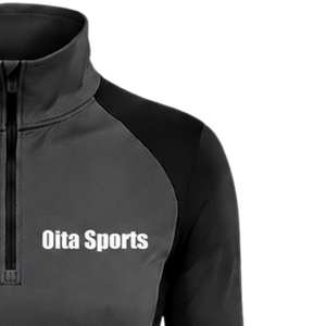 Haut de sport athlétique pour femme à col zippé, gris et noir, à manches longues, ajusté, pour l'entraînement, avec trou pour le pouce, haute performance - Product Image 4