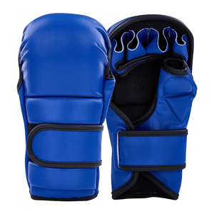 Gants de boxe MMA en cuir bleu pour adultes, avec sangle de poignet réglable, antidérapants, équipement d'arts martiaux - Product Image 1
