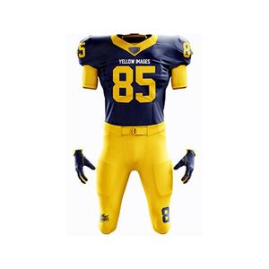 Uniforme de Fútbol Americano Sublimado Personalizado – Camiseta y Pantalones de Fútbol Azul Marino y Amarillo, Ropa Deportiva para Equipos al por Mayor - Product Image 2