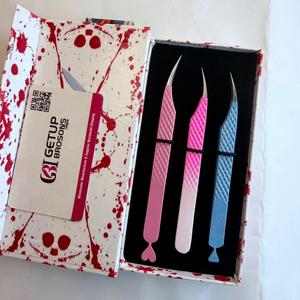 GETUP BROSONS IMPEX ชุดแหนบต่อขนตาดอลฟิน 3 ชิ้น สีชมพู สีฟ้า สแตนเลสสตีล ปลายแหลมสำหรับต่อขนตา บรรจุกล่อง - Product Image 4