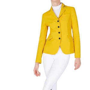 Veste d'équitation pour femmes, bleu foncé, manches longues, polyester et coton, tenue de saut d'obstacles, respirante, durable, confortable, personnalisable - Product Image 1