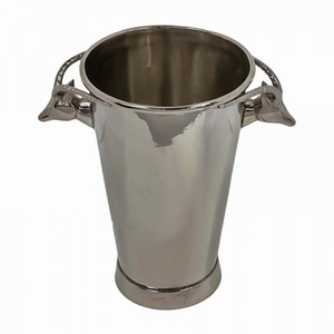 Elegante Cubetera Metálica para Vino, Enfriador de Champán de Acero Inoxidable Plateado Antiguo con Asas Laterales para Decoración del Hogar - Product Image 5