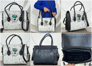 Sac fourre-tout de luxe en cuir de vachette vintage clouté et orné de pierres turquoise, grande capacité, sac à bandoulière de voyage pour femme - Product Image 3