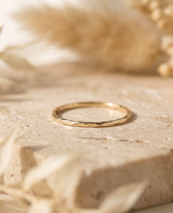 Minimalist Hammered Gold Moissanite Wedding Band <b>Ring</b> 14K <b>Dainty</b> Textured Stacking <b>Ring</b> Wholesale Manufacturer - Product Image 1