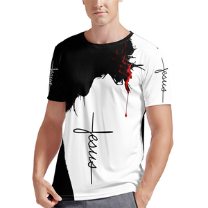 เสื้อยืดคอกลมแขนสั้นของผู้ชายออกแบบได้ตามต้องการด้วยผ้าโพลีเอสเตอร์ถักแบบธรรมดาระบายอากาศได้สีดำสีขาวพิมพ์ลาย - Product Image 1