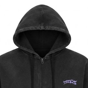 Sudadera con Capucha Negra para Mujer, con Cierre y Logotipo Bordado en Morado, Corte Regular, Manga Larga, Otoño, Venta al Por Mayor, Personalizable con Logotipo - Product Image 5