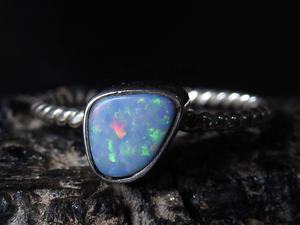 Anillo de Ópalo Doble Australiano con Engaste Clásico en Plata de Ley 925, Talla 5US, Hecho a Mano, Regalo de Boda y Fiesta para Ella, Joyería MS - Product Image 2