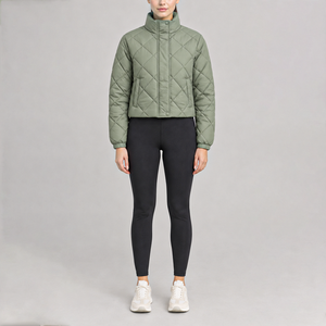 Custom <b>Women</b> <b>Cropped</b> Fashion Outerwear <b>Jacket</b> Water Resistant Quilted Pattern <b>Puffer</b> Coat Snap Placket Elastic Cuff Parka - Product Image 1