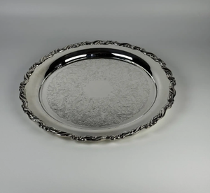 Vintage Silver Charger <b>Plate</b> <b>Large</b> Capacity Deep <b>Plates</b> Round Custom Size Dining Tableware Silver Dish Custom Design Border - Product Image 2