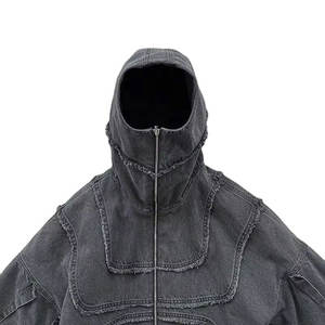 Vente en gros – Nouvelle collection hiver : Sweat à capuche zippé pour homme en molleton bouclette 100 % coton, avec logo brodé, strass et effet délavé vintage, style streetwear. - Product Image 2