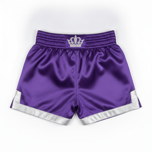 Shorts de boxe en satin pour hommes avec broderie couronne, vêtements de combat unisexes pour adultes, coupe régulière, matière extensible - Product Image 3