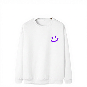 Sweat-shirt blanc à col rond unisexe, coupe classique, couleur unie, imprimé sourire bleu, pull décontracté, tricot d'automne, 100% coton - Product Image 6