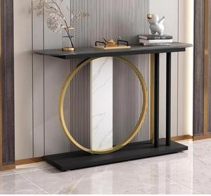 Modern Round <b>Marble</b> <b>Top</b> <b>Console</b> <b>Table</b> With Gold Metal Frame Indoor Entryway Decor Accent Piece - Product Image 4