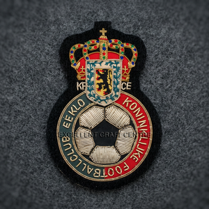 Custom Embroidered Circular <b>Sew</b>-On Fabric Badge With Football Club Crest Design For Garment Application - Product Image 4