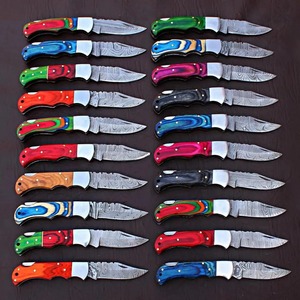 Cuchillos de hoja fija Viking Art VKL-05 OEM personalizados de Damasco con punta de gota, mango de madera de colores y funda de cuero al por mayor - Product Image 3