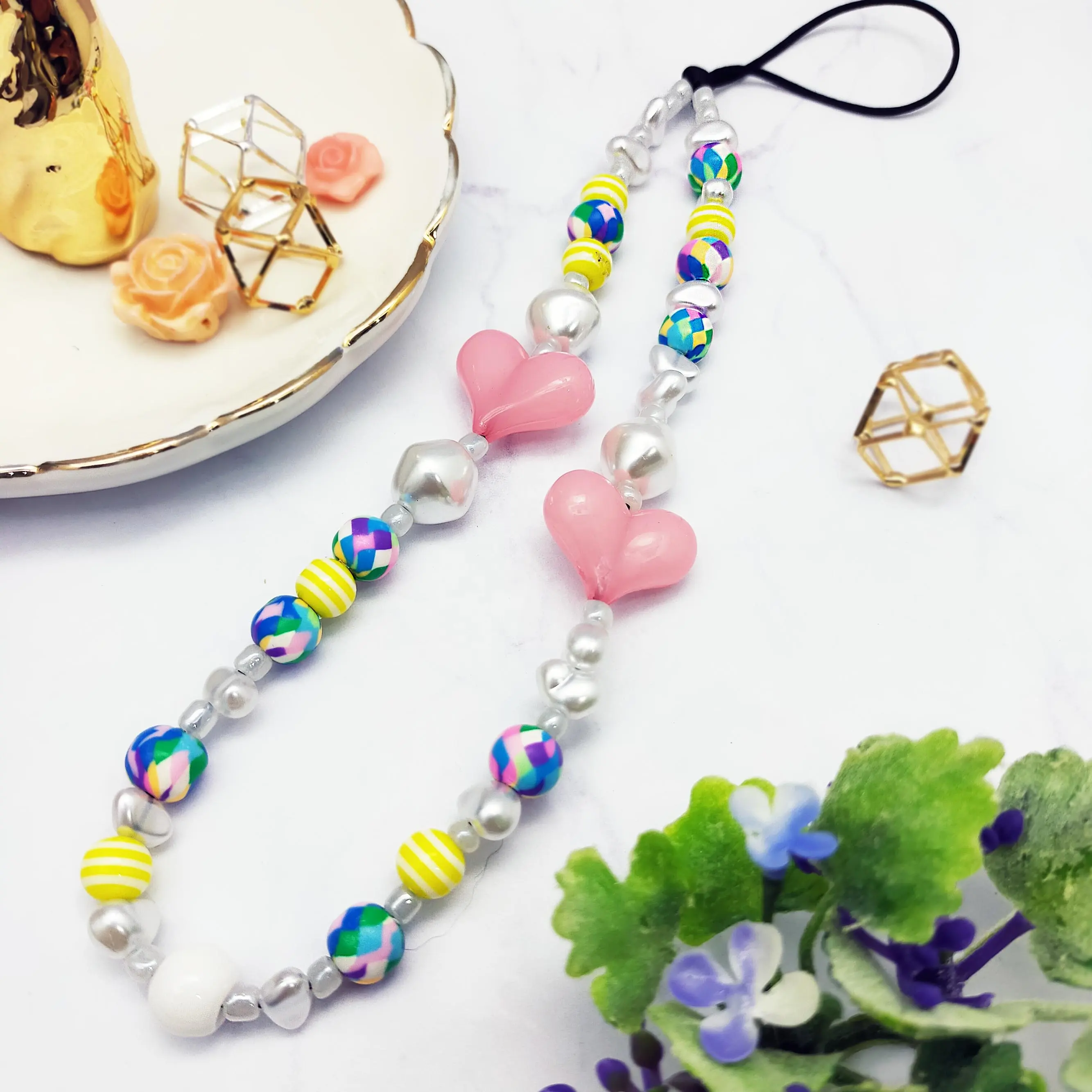 Fashion Jewelry beaded cute lovely mobile phone chains girls phone strap phone charms