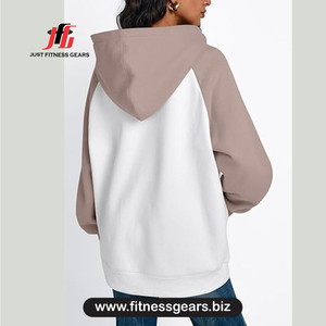 Sweat-shirt à capuche surdimensionné pour femme en molleton de coton, color-block, manches longues, respirant, pour l'automne - Product Image 2