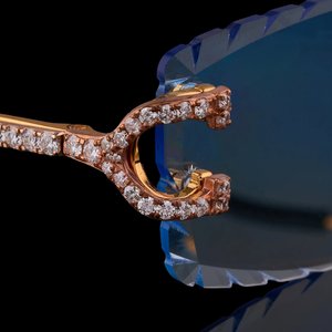 Iced Crystal Eyewear Designer Rimless Square Crystal Sunglasses Iced <b>Wood</b> <b>Temple</b> Lightweight Unisex Fashion Adult Box Outdoor - Product Image 1