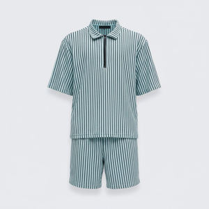 Conjunto Deportivo de Verano para Hombre de Dos Piezas, Camiseta Polo de Manga Corta con Cierre de Cremallera y Pantalones Cortos, Traje Deportivo Informal de Punto - Product Image 1