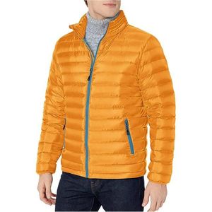 OEM New Arrival solid Yellow Color Men's Puffer <b>Jacket</b> Lightweight Fabric Stand Collar Zipper Style Puffer Coat For Winter Use - Product Image 3
