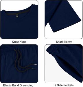 Conjunto de 2 piezas para hombre, conjunto de verano, chándal informal, camisa y pantalones cortos, azul marino - Product Image 3