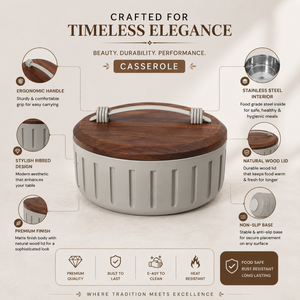 Casserole isotherme de luxe en acier inoxydable avec couvercle en bois, bol de service alimentaire, ensemble cadeau de vaisselle thermique haut de gamme - Product Image 5