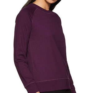 Sweat-shirt à col rond pour femme, violet, manches trois quarts, avec poches, respirant, tricoté, couleur unie, vêtements décontractés - Product Image 3