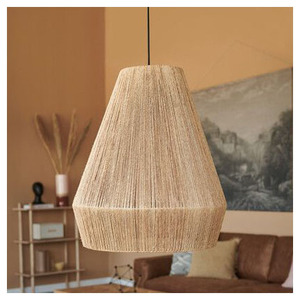 Lámpara Colgante de Yute Tejida a Mano, Estilo Moderno de Mediados de Siglo, con Detalles de Madera, Lámpara de Techo de Fibra Natural en Forma de Cono - Product Image 3