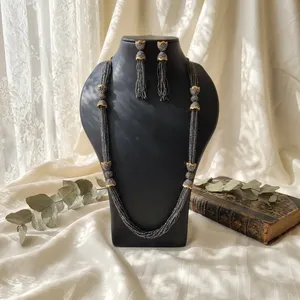 Smoky Color Stone <b>Necklace</b> <b>Set</b> Gold Plated with Matching Earrings Fashionable <b>Indian</b> Jewelry for Women - Product Image 3