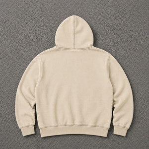 เสื้อฮู้ดดี้โอเวอร์ไซส์สีเบจ ลายกราฟิกสไตล์วินเทจ สตรีทแวร์ พร้อมลายภาพเหมือนสีดำขาว ผ้าฝ้ายฟลีซหนานุ่ม - Product Image 6