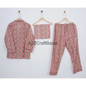 Ensemble de pyjama d'hiver pour femmes en coton 100% de luxe, manches longues, imprimé floral, taille élastique, doux, respirant, séchage rapide, été - Product Image 4