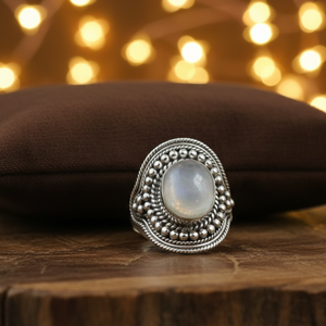 Natural Rainbow Moonstone <b>Ring</b> 925 Sterling Silver Handmade Vintage Boho <b>Statement</b> <b>Ring</b> Oval Cabochon Stone Women Jewelry - Product Image 4