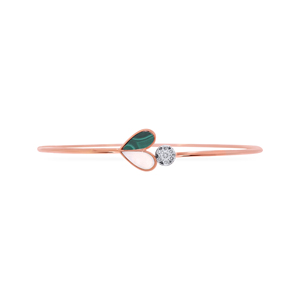 18K Rose Gold Plated Minimalist Leaf & Round Diamond Open Cuff <b>Bangle</b> <b>Bracelet</b> for Women | Elegant Adjustable Fine Jewelry - Product Image 1