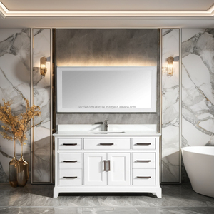 Modern Luxury Solid Wood Plywood Floor Mounted Vanity <b>Mirror</b> Set Drawers Soft Closing 60 Inch White Bathroom Cabinet for - Product Image 1
