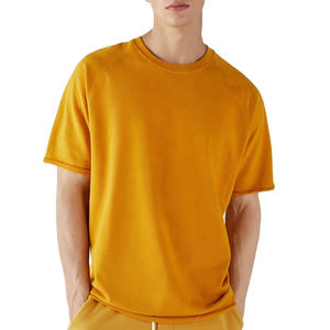 Men's Mustard Yellow O-Neck Short Sleeve Cotton T-<b>Shirt</b> Regular Fit Solid Color Casual Knitted Plain Dyed Style Manufacturer - Product Image 3