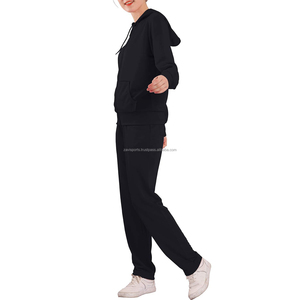 Conjunto Deportivo Clásico Negro para Mujer con Cremallera, Sudadera con Capucha y Pantalones Deportivos de Pierna Recta, Conjunto Deportivo con Cremallera para Mujer - Product Image 2