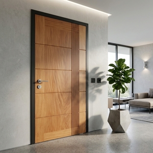 Puerta Kalyana Linea, Moderna, de Madera de Teca, con Líneas Acanaladas, Minimalista, de Lujo, para Entrada Principal, Puertas Arquitectónicas de Entrada - Product Image 5