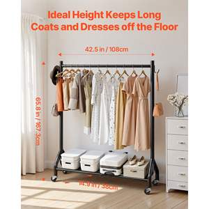 Appendiabiti in Acciaio al Carbonio Resistente con Ruote, Capacità di Carico 90 kg, Ganci Laterali per Appendere Indumenti in Camera da Letto e Soggiorno - Product Image 3