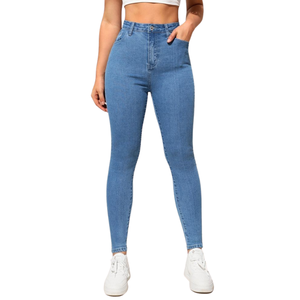 Exclusivos Jeans de Mezclilla Elásticos y Transpirables de Cintura Alta para Mujer, Talla Grande, Corte Ajustado, Pierna Recta, Sexy, Casual, Premium, Exportación - Product Image 5