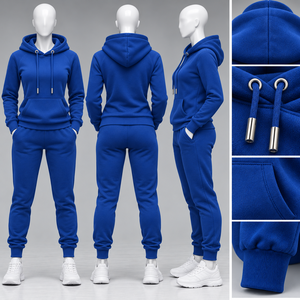 Ensemble de survêtement 2 pièces personnalisé pour femme, en molleton premium, comprenant un sweat à capuche et un pantalon de jogging, modèle uni, pour la vente en gros - Product Image 5