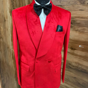 Blazer croisé en velours rouge pour homme – Veste de smoking élégante pour mariage et soirée avec revers châle - Product Image 1